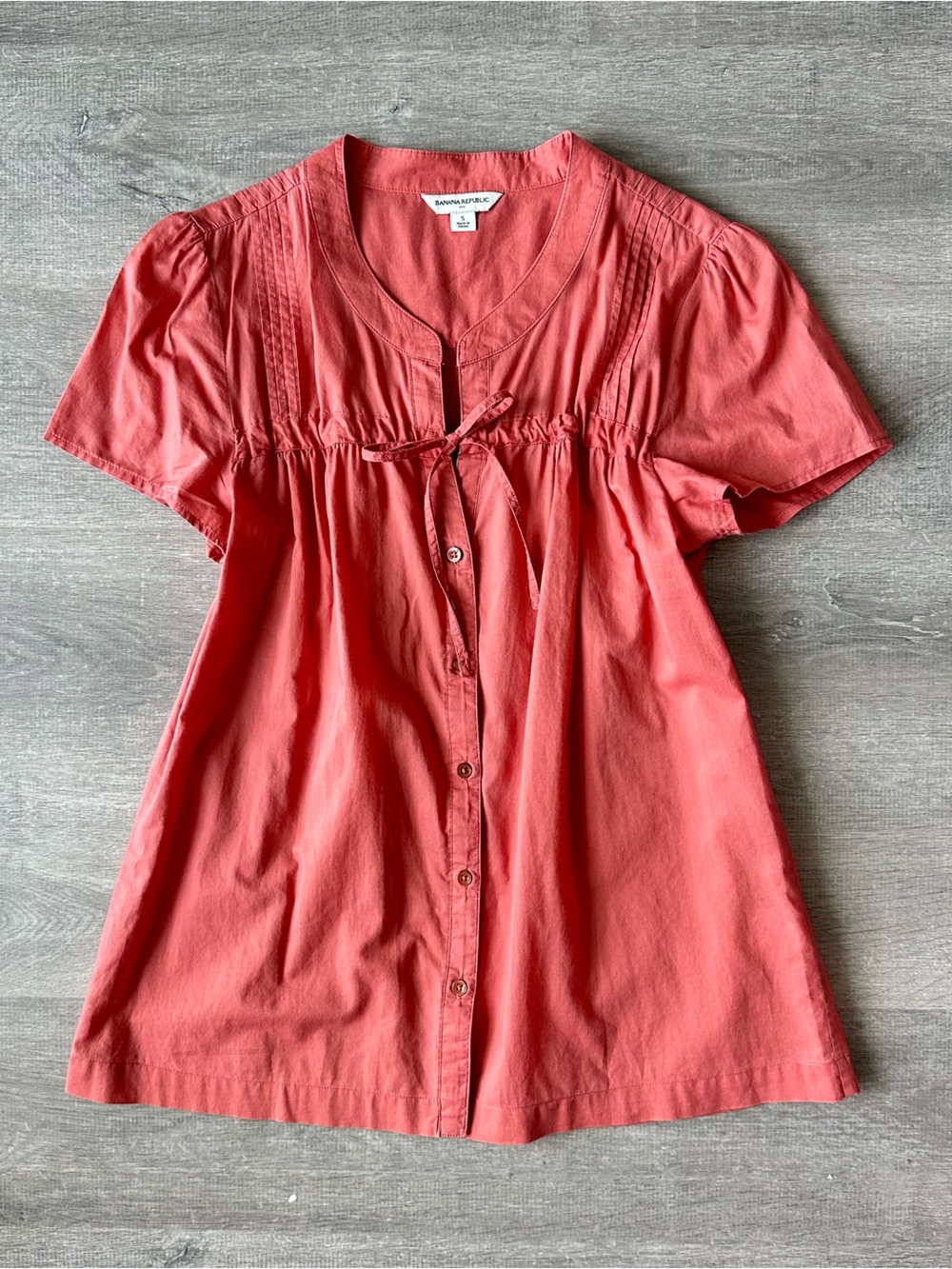 Esprit Coral Button-Front Short Sleeve Shirt Babydoll